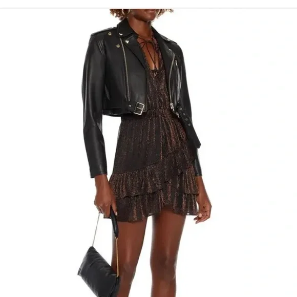 IRO size 40 never worn cropped leather biker jacket! Gorgeous soft lamb leather - Picture 1 of 10